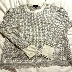 DKNY - White & Gray L/S Crewneck Sweater - Small